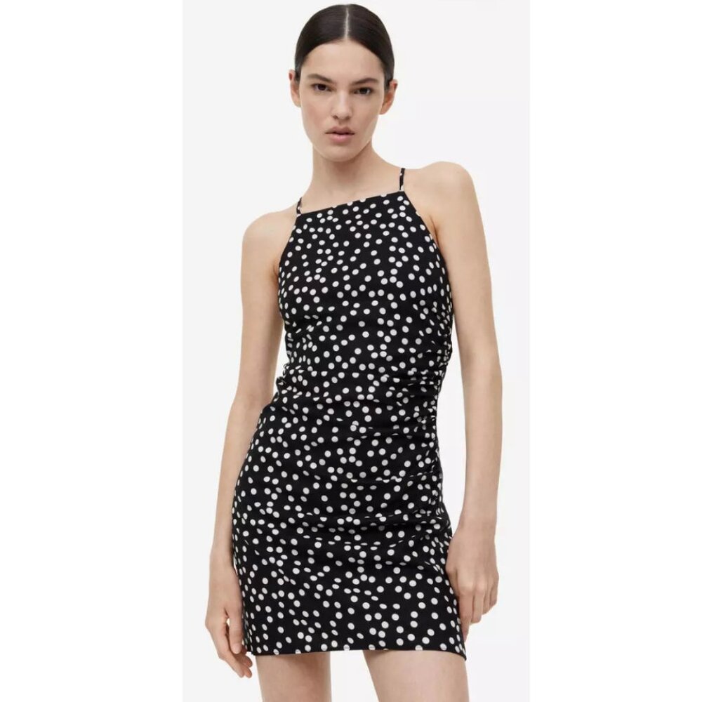 NWT H&M Draped Dress Women's Size XL Black and White Polka Dots